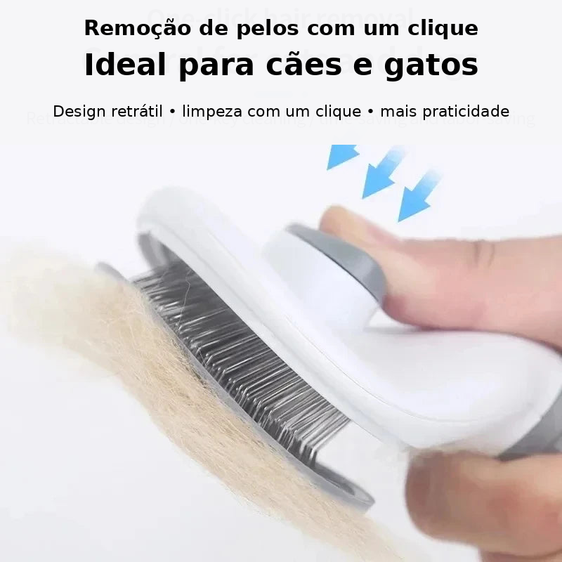 Escova Autolimpante para Cães e Gatos — remoção de pelos com um clique