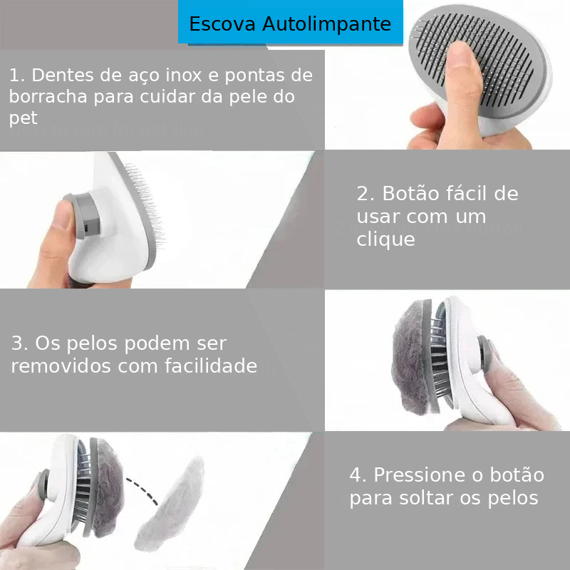 Escova Autolimpante para Cães e Gatos — instruções de uso